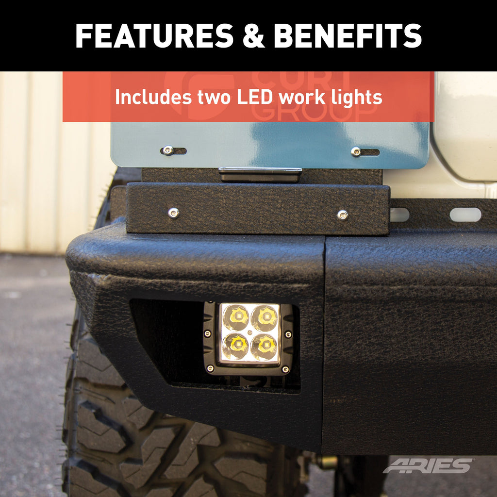 ARIES 2082083 TrailChaser Jeep Wrangler JL Aluminum Rear Bumper with LED Lights for Select Jeep Wrangler