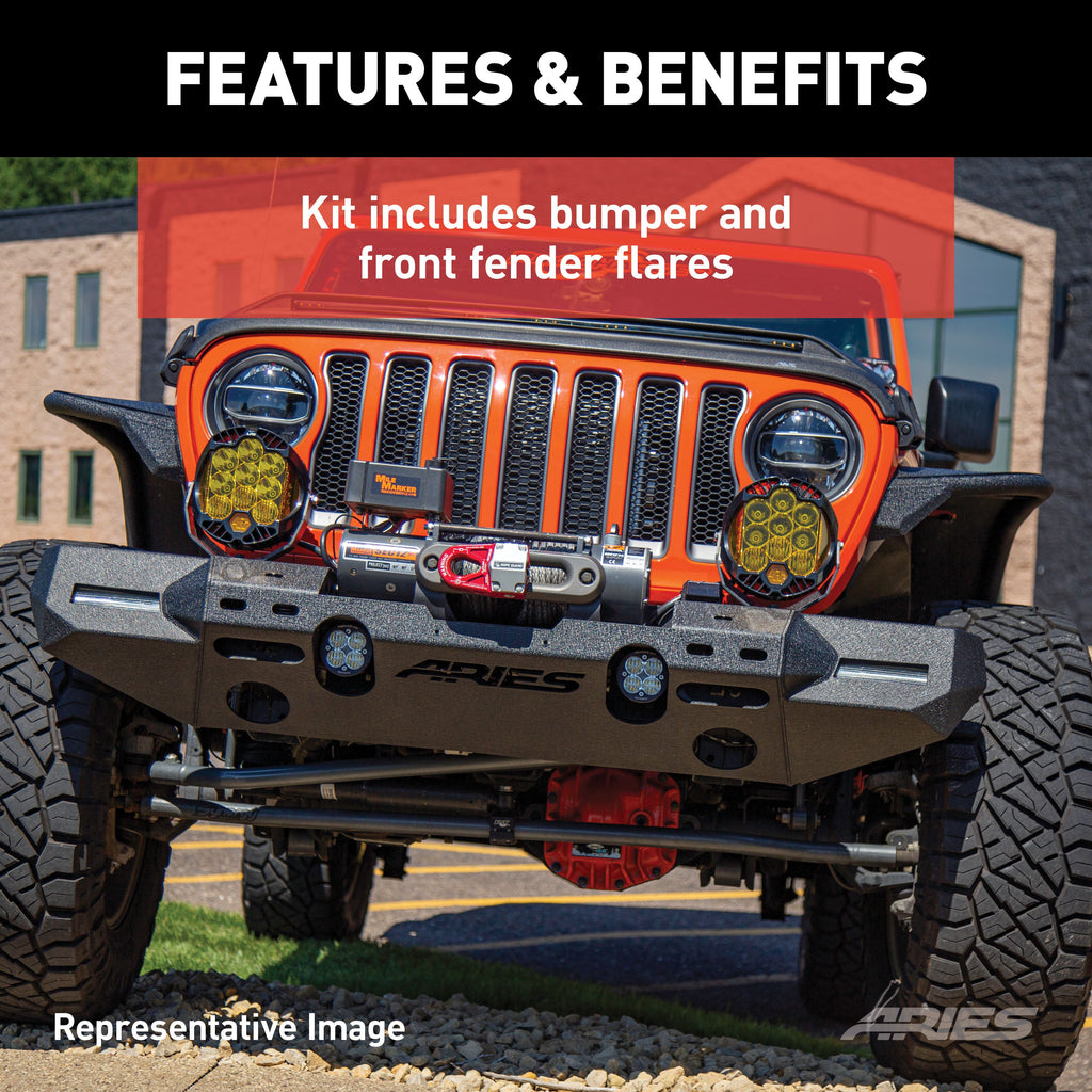 ARIES 2082086 TrailChaser Jeep Wrangler JL Front Bumper with Fender Flares (Option 8) - Truck Part Superstore