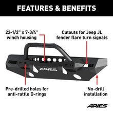 Load image into Gallery viewer, ARIES 2082088 TrailChaser Jeep Wrangler JL; Gladiator Steel Front Bumper (Option 8) - Truck Part Superstore