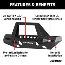 Load image into Gallery viewer, ARIES 2082089 TrailChaser Jeep Wrangler JL; Gladiator Steel Front Bumper (Option 9) - Truck Part Superstore