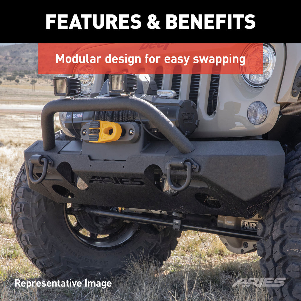 ARIES 2082092 TrailChaser Jeep Wrangler JL, Gladiator Aluminum Front Bumper (Option 4) for Select Jeep Wrangler
