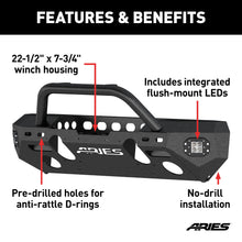Load image into Gallery viewer, ARIES 2082094 TrailChaser Jeep Wrangler JL, Gladiator Aluminum Front Bumper (Option 3) for Select Jeep Wrangler