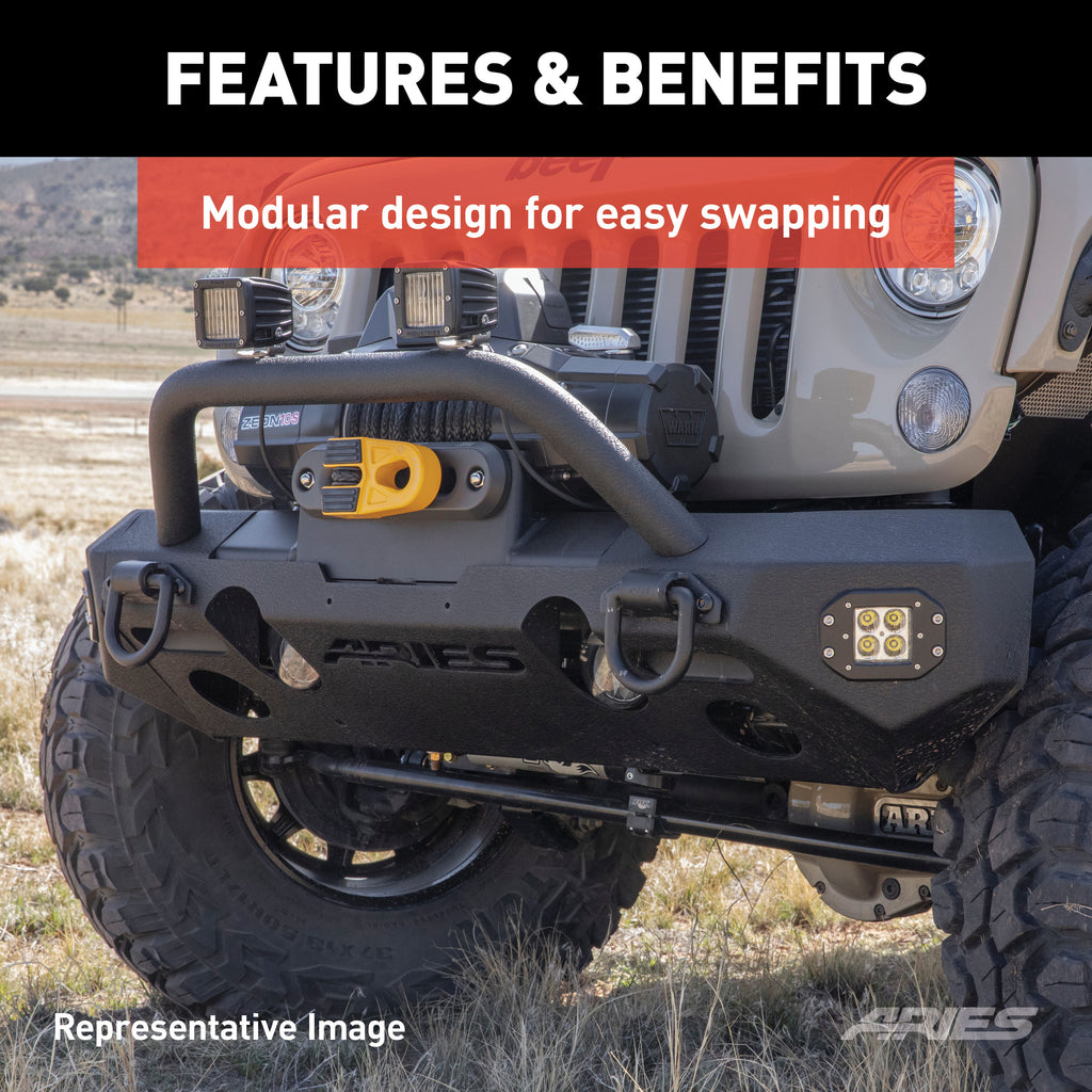 ARIES 2082094 TrailChaser Jeep Wrangler JL, Gladiator Aluminum Front Bumper (Option 3) for Select Jeep Wrangler