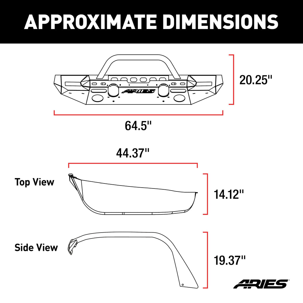 ARIES 2082096 TrailChaser Jeep Wrangler JL Front Bumper with Fender Flares (Option 8) for Select Jeep Wrangler