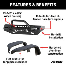 Load image into Gallery viewer, ARIES 2082096 TrailChaser Jeep Wrangler JL Front Bumper with Fender Flares (Option 8) for Select Jeep Wrangler