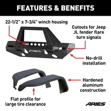 Load image into Gallery viewer, ARIES 2082097 TrailChaser Jeep Wrangler JL Front Bumper with Fender Flares (Option 9) for Select Jeep Wrangler