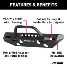 Load image into Gallery viewer, ARIES 2082098 TrailChaser Jeep Wrangler JL, Gladiator Aluminum Front Bumper (Option 8) for Select Jeep Wrangler