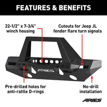 Load image into Gallery viewer, ARIES 2082099 TrailChaser Jeep Wrangler JL, Gladiator Aluminum Front Bumper (Option 9) for Select Jeep Wrangler