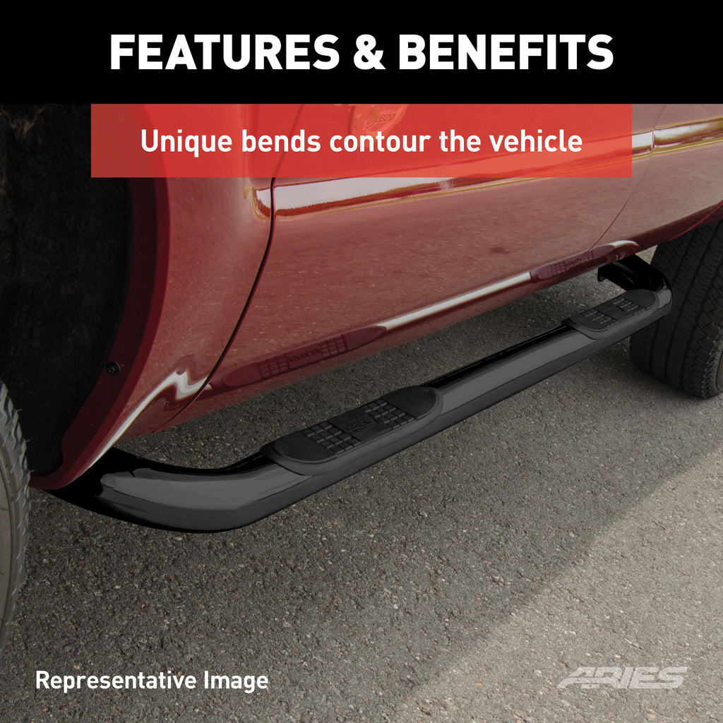 ARIES 209043 3" Round Black Steel Side Bars, Select Ford Bronco Sport for Select Ford Bronco Sport