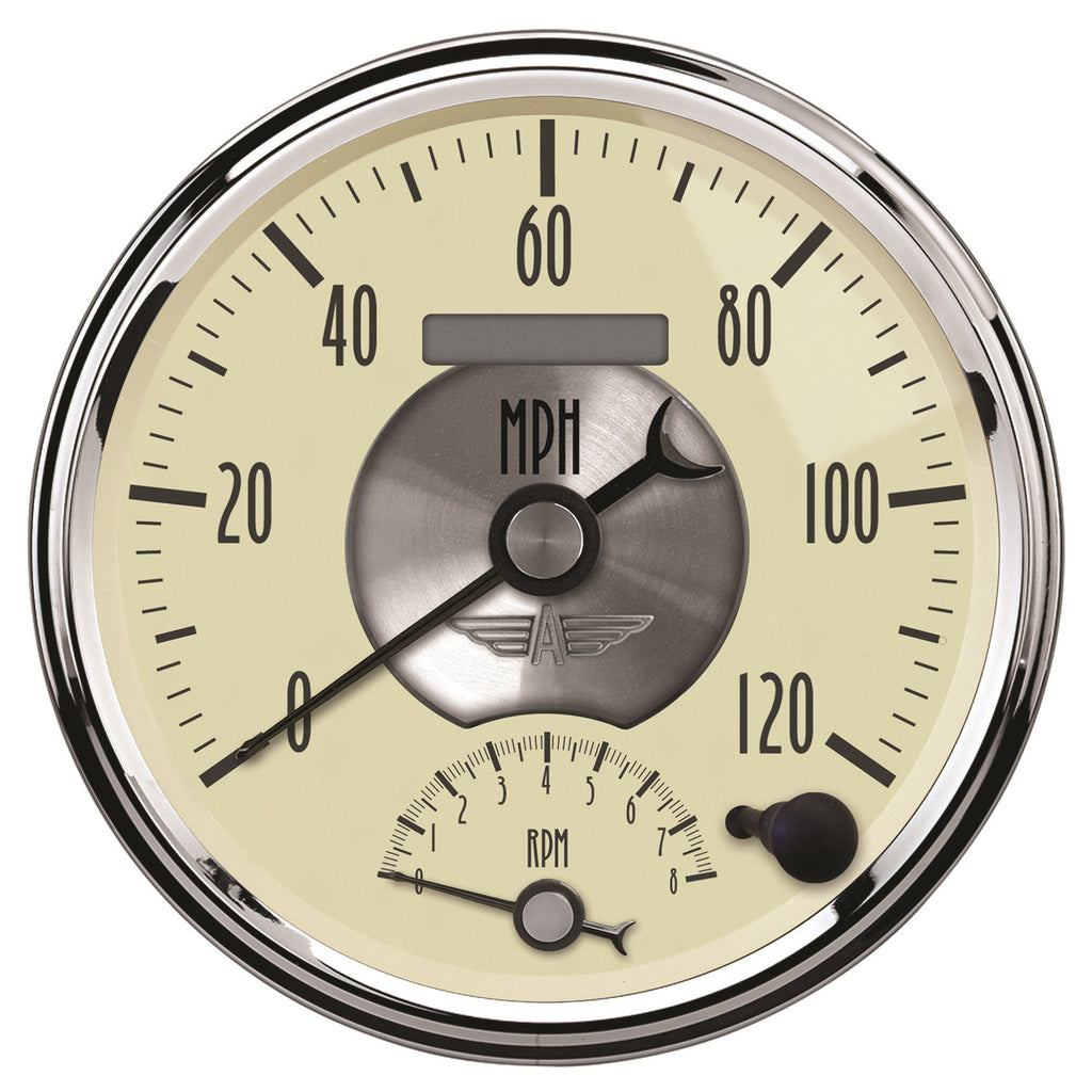 AutoMeter 2090 GAUGE, TACH/SPEEDO, 5", 120MPH & 8K RPM, ELEC. PROGRAM., PRESTIGE ANTQ. IVORY