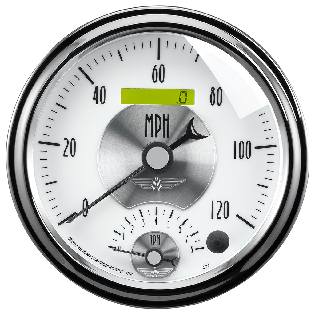 AutoMeter 2095 GAUGE, TACH/SPEEDO, 5", 120MPH & 8K RPM, ELEC. PROGRAM., PRESTIGE PEARL