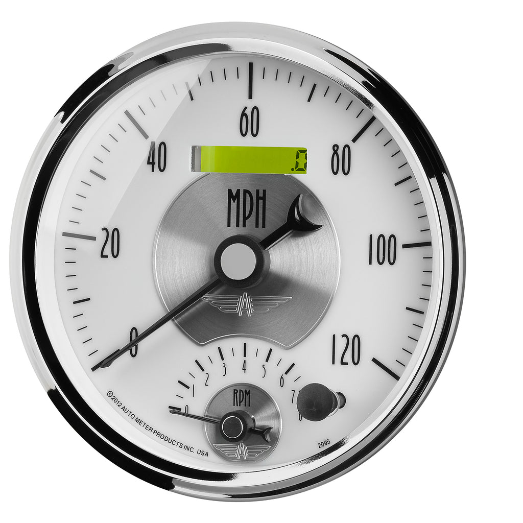 AutoMeter 2095 GAUGE, TACH/SPEEDO, 5", 120MPH & 8K RPM, ELEC. PROGRAM., PRESTIGE PEARL