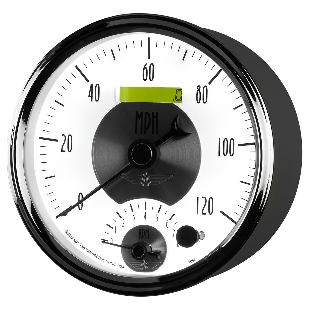 AutoMeter 2095 GAUGE, TACH/SPEEDO, 5", 120MPH & 8K RPM, ELEC. PROGRAM., PRESTIGE PEARL