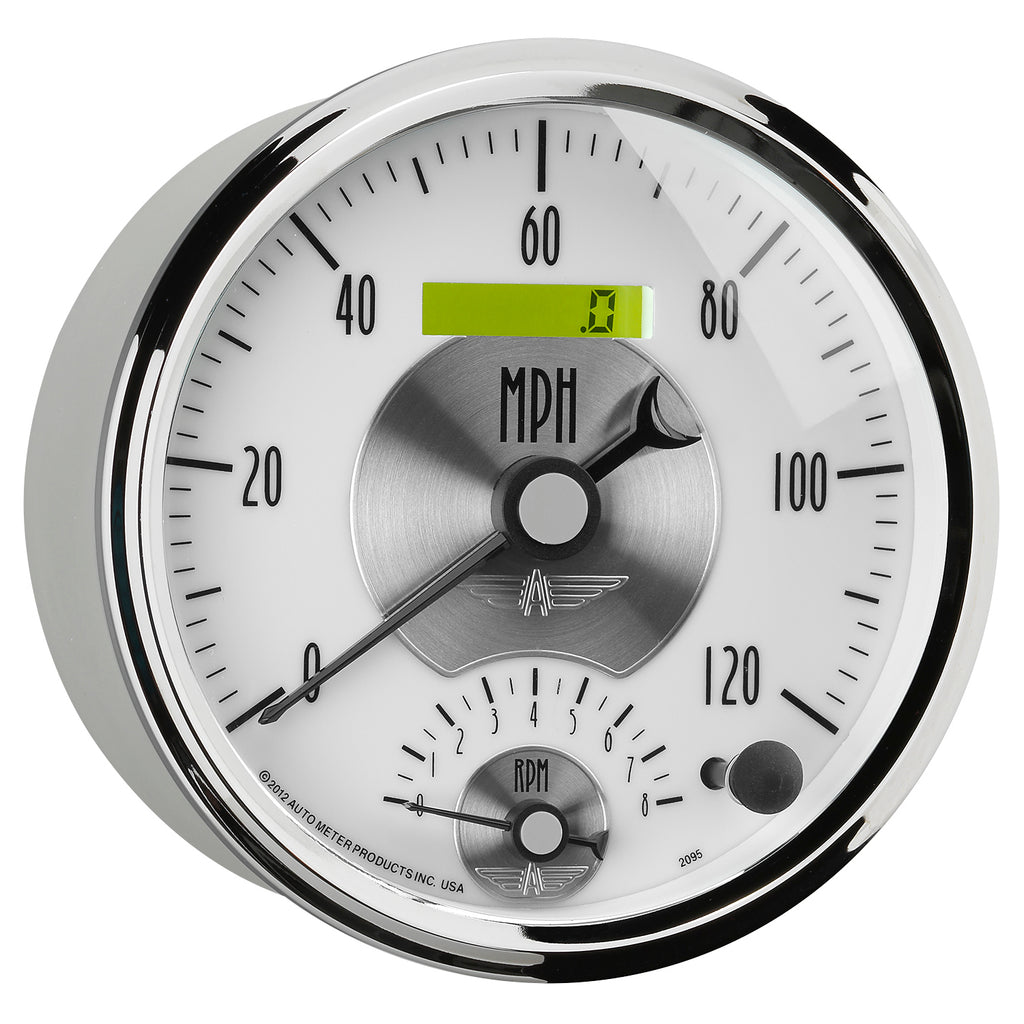 AutoMeter 2095 GAUGE, TACH/SPEEDO, 5", 120MPH & 8K RPM, ELEC. PROGRAM., PRESTIGE PEARL