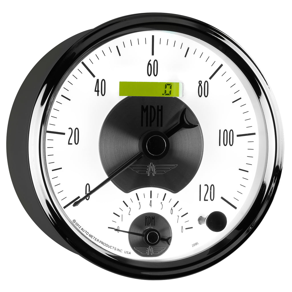 AutoMeter 2095 GAUGE, TACH/SPEEDO, 5", 120MPH & 8K RPM, ELEC. PROGRAM., PRESTIGE PEARL