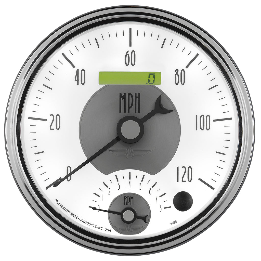 AutoMeter 2095 GAUGE, TACH/SPEEDO, 5", 120MPH & 8K RPM, ELEC. PROGRAM., PRESTIGE PEARL
