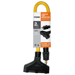 Prime Wire AD050802 2ft. 12/3 STW Yellow Triple-Tap Adapter