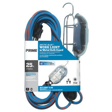 Load image into Gallery viewer, Prime Wire TL020625 25ft. 16/3 SJEO 75 Watt BU/OR Trouble Light w/Metal Guard &amp; Convenience Outlet