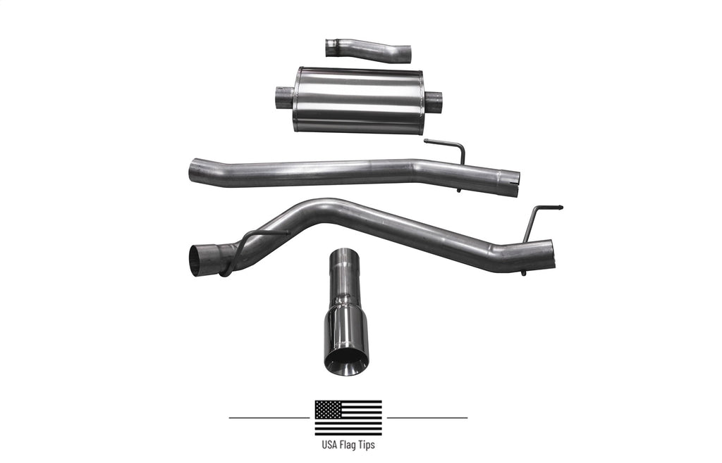 Corsa Performance 21060USA 3.0in. Cat-Back Single Side Exit with Single 4.0in. Straight-Cut Tips with USA F for Select Jeep Gladiator