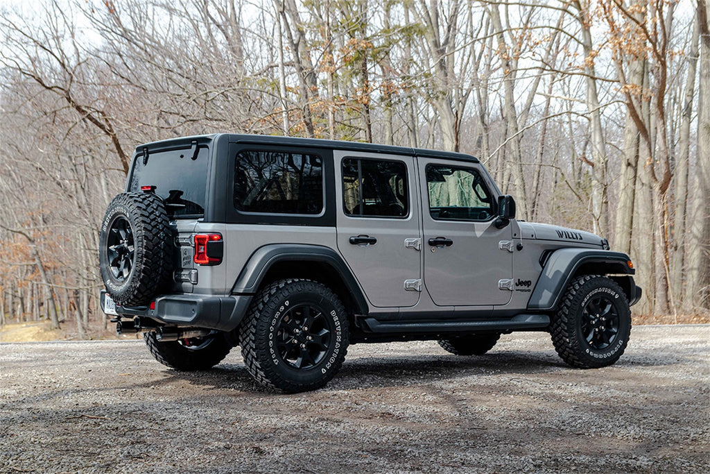 Corsa Performance 21124 2.75in. Cat-Back Dual Rear Exit with Single 4.0in. Polished Flat Cut Tips for Select Jeep Wrangler