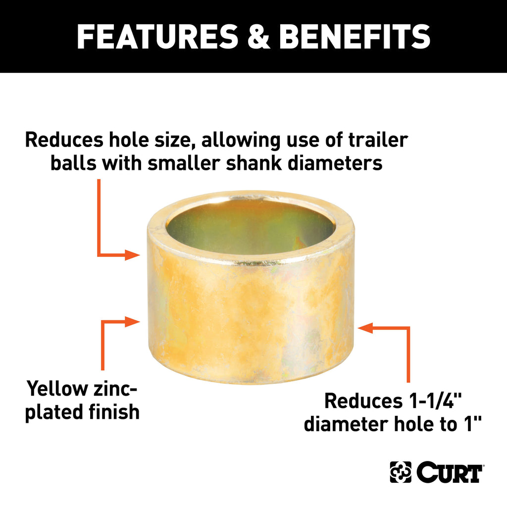 CURT 21201 Trailer Ball Reducer Bushing (From 1-1/4" to 1" Stem, Packaged)