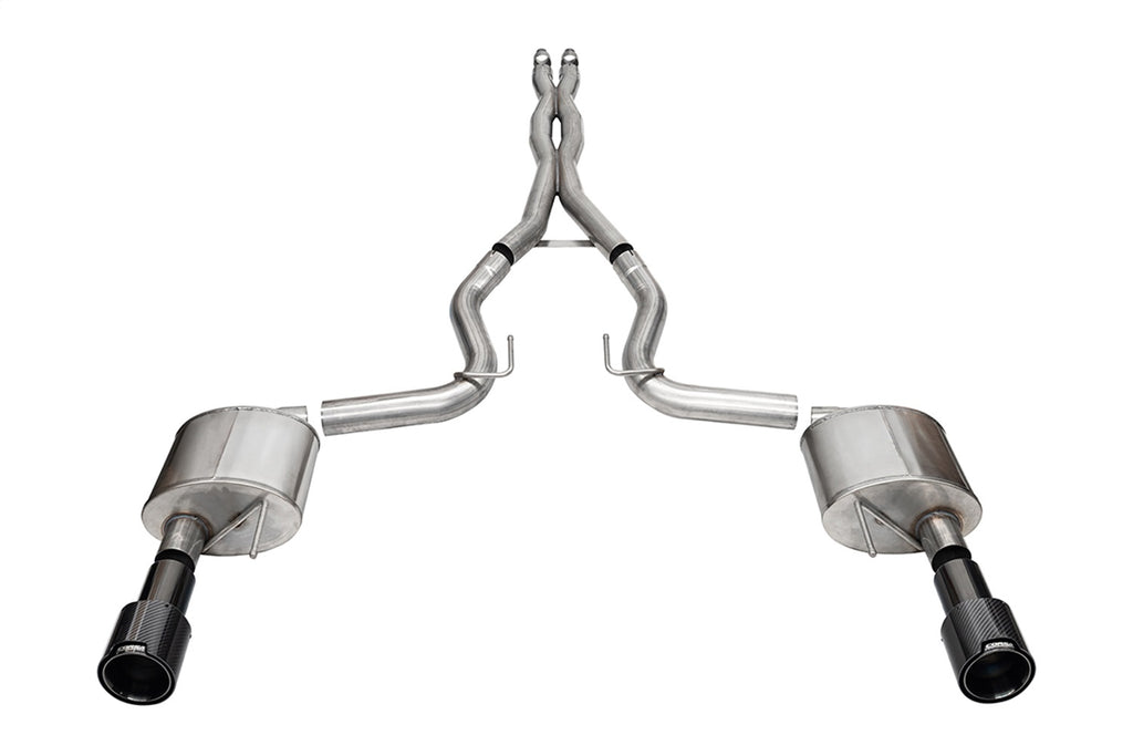 Corsa Performance 21251CFBLK 3.0in. Dual Rear Exit Cat-Back Exhaust System with 4.5in. Straight Cut Carbon Fi for Select Ford Mustang