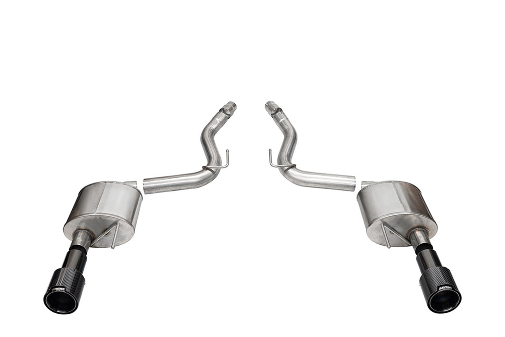 Corsa Performance 21253CFBLK 3.0in. Dual Rear Exit Axle-Back Exhaust System with 4.5in. Straight Cut Carbon F for Select Ford Mustang