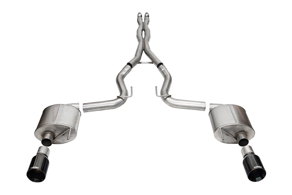 Corsa Performance 21255BLK 3.0in. Dual Rear Exit Cat-Back Exhaust System with 4.5in. Black PVD Straight Cut for Select Ford Mustang