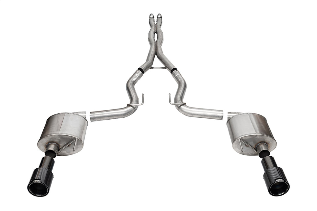 Corsa Performance 21255CFBLK 3.0in. Dual Rear Exit Cat-Back Exhaust System with 4.5in. Straight Cut Carbon Fi for Select Ford Mustang