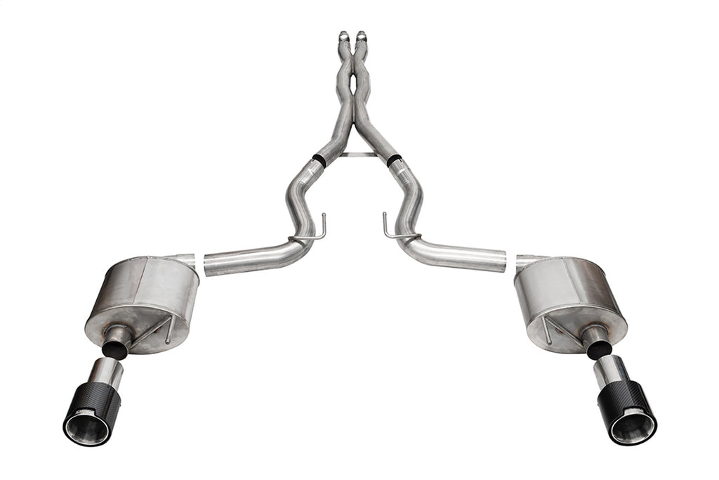 Corsa Performance 21255CF 3.0in. Dual Rear Exit Cat-Back Exhaust System with 4.5in. Straight Cut Carbon Fi for Select Ford Mustang