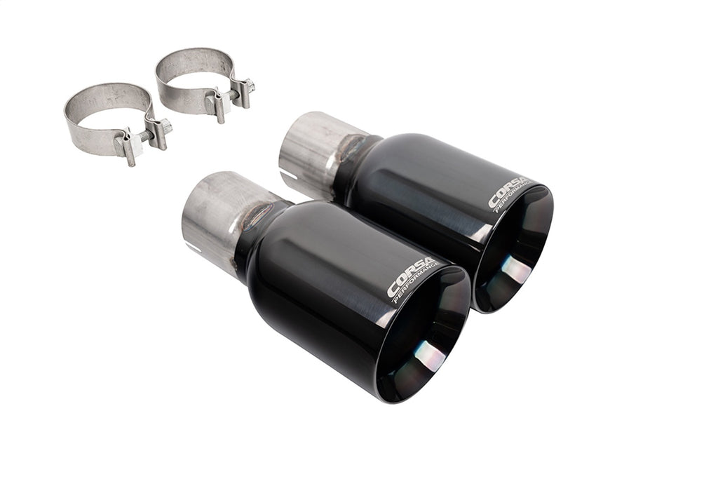 Corsa Performance 21258BLK (2) 4.5in. Black PVD Straight Cut Tips (3.0in. Inlet-Includes (2) Clamps) for Select Ford Mustang