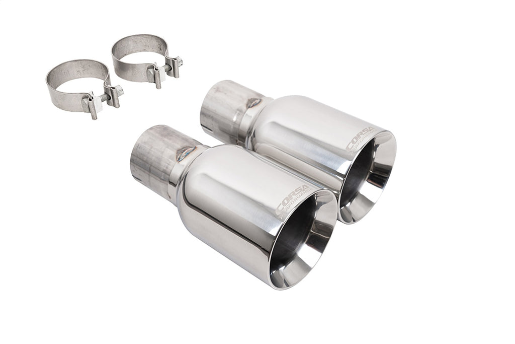 Corsa Performance 21258 (2) 4.5in. Polished Straight Cut Tips (3.0in. Inlet-Includes (2) Clamps) for Select Ford Mustang