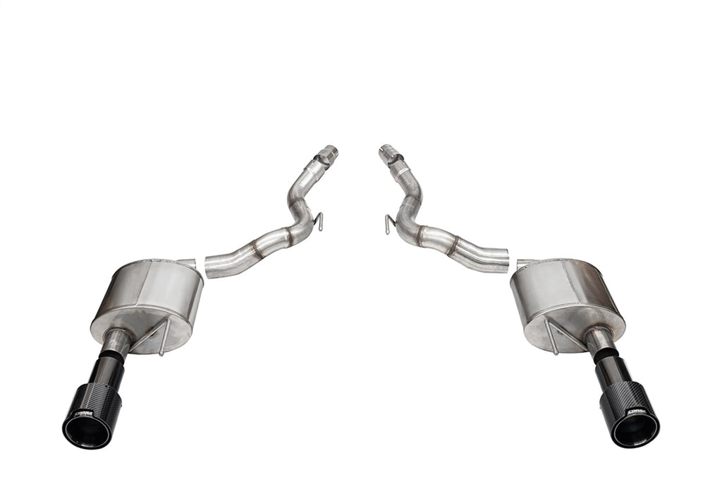Corsa Performance 21273CFBLK 3.0in. Dual Rear Exit Axle-Back Exhaust System with 4.5in. Straight Cut Carbon F for Select Ford Mustang
