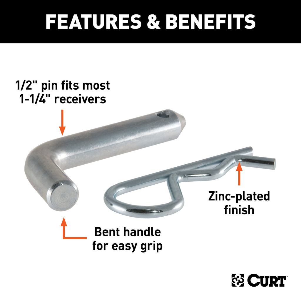 CURT 21400 1/2" Hitch Pin (1-1/4" Receiver, Zinc)