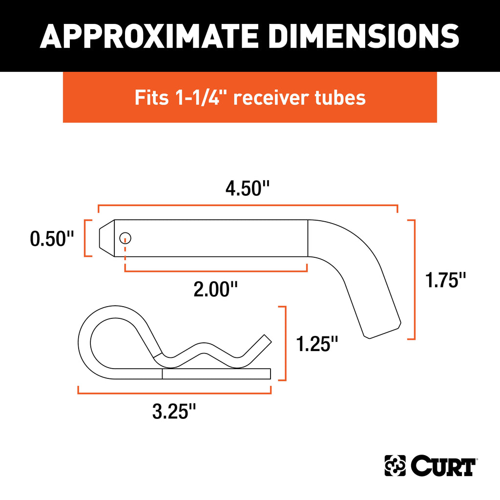 CURT 21401 1/2" Hitch Pin (1-1/4" Receiver, Zinc, Packaged)