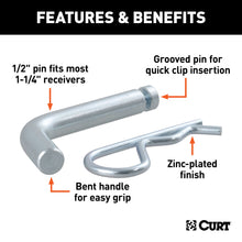Load image into Gallery viewer, CURT 21404 1/2" Hitch Pin with Groove (1-1/4" Receiver, Zinc, Packaged)