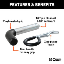 Load image into Gallery viewer, CURT 21411 1/2" Hitch Pin (1-1/4" Receiver, Zinc with Rubber Grip, Packaged)