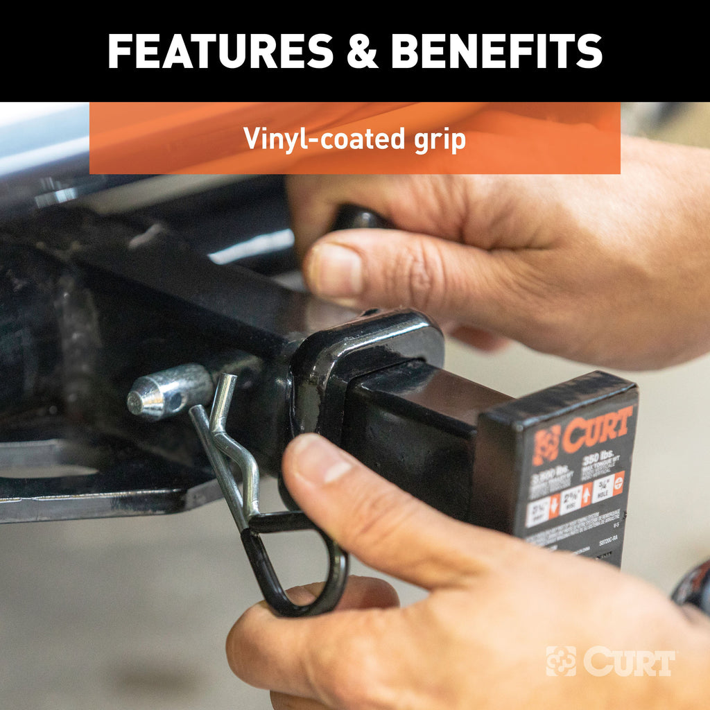 CURT 21411 1/2" Hitch Pin (1-1/4" Receiver, Zinc with Rubber Grip, Packaged)