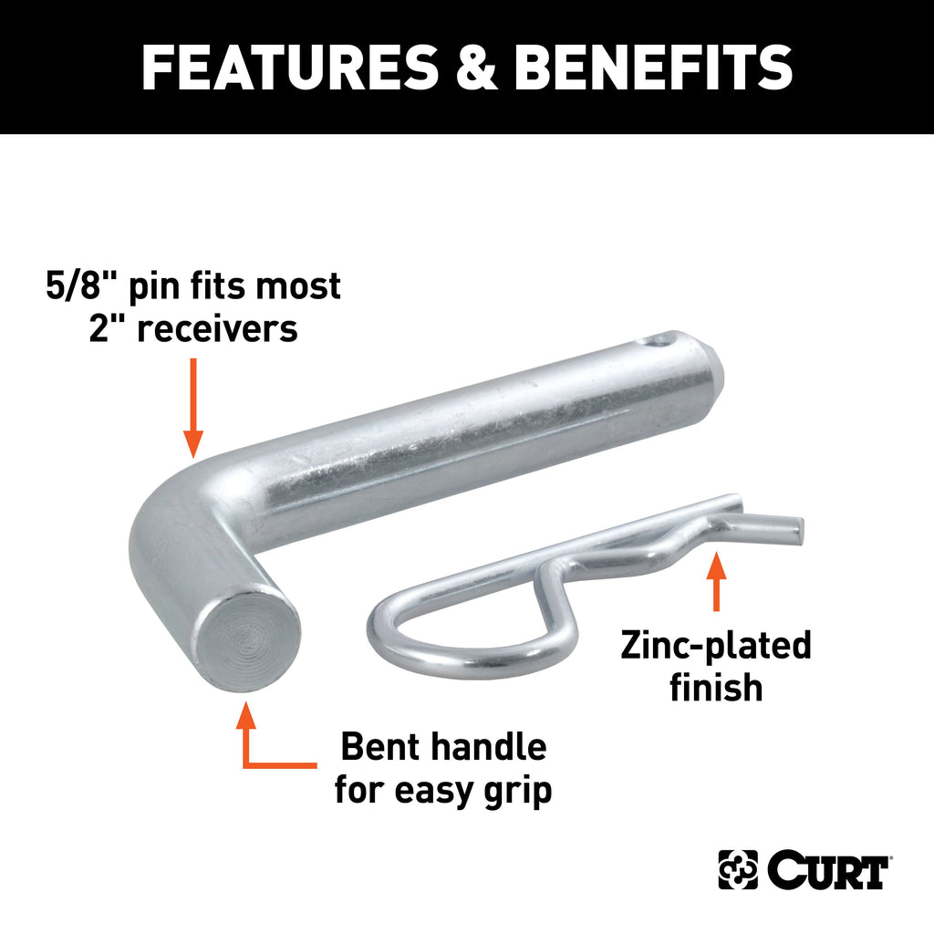 CURT 21501 5/8" Hitch Pin (2" Receiver, Zinc, Packaged)