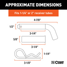 Load image into Gallery viewer, CURT 21502 1/2" Hitch Pin with 5/8" Adapter (1-1/4" or 2" Receiver, Zinc, Packaged)