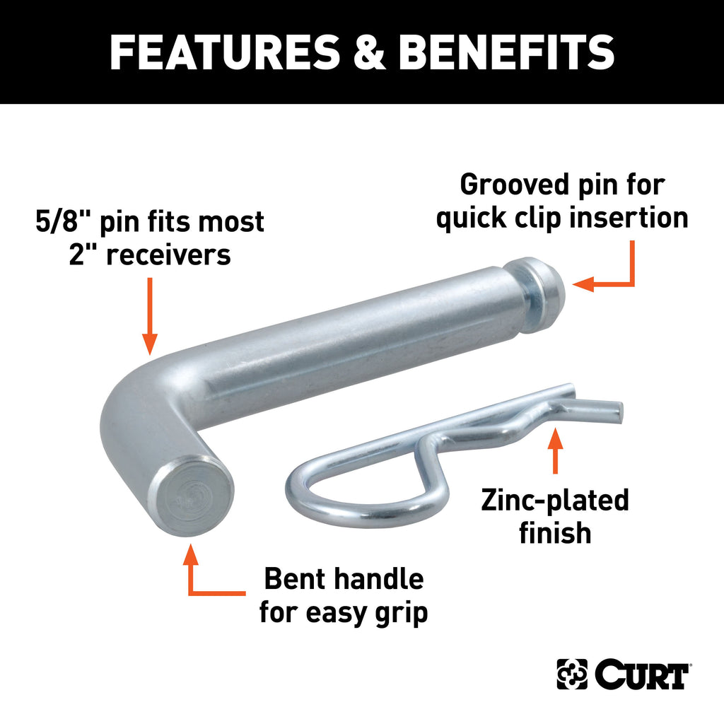 CURT 21504 5/8" Hitch Pin with Groove (2" Receiver, Zinc)