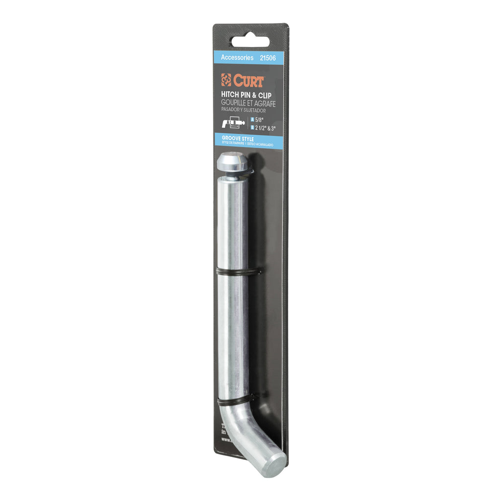 CURT 21506 Heavy-Duty 5/8" Hitch Pin with Groove (2-1/2" or 3" Receiver, Zinc, Packaged)
