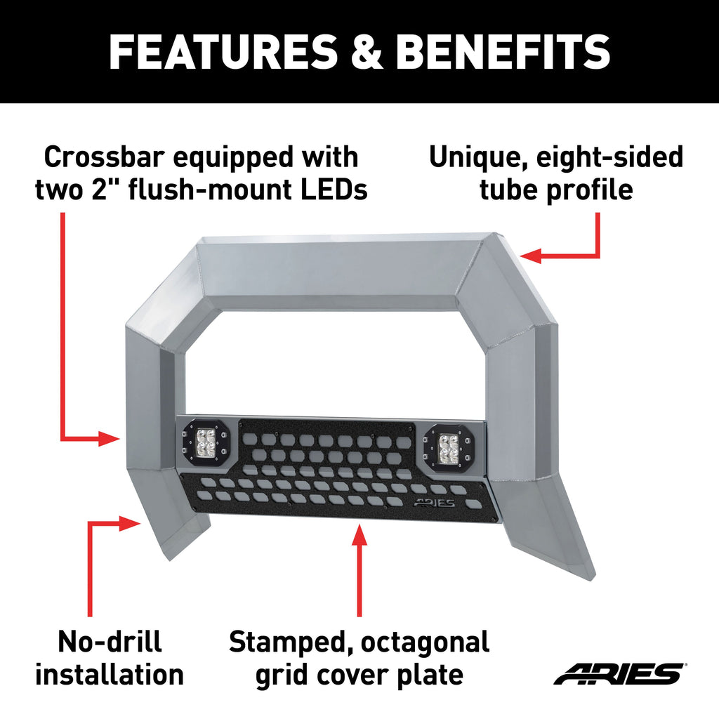 ARIES 2154100 AdvantEDGE 5-1/2in. Chrome Aluminum Bull Bar with Lights; Select Silverado; Sier - Truck Part Superstore