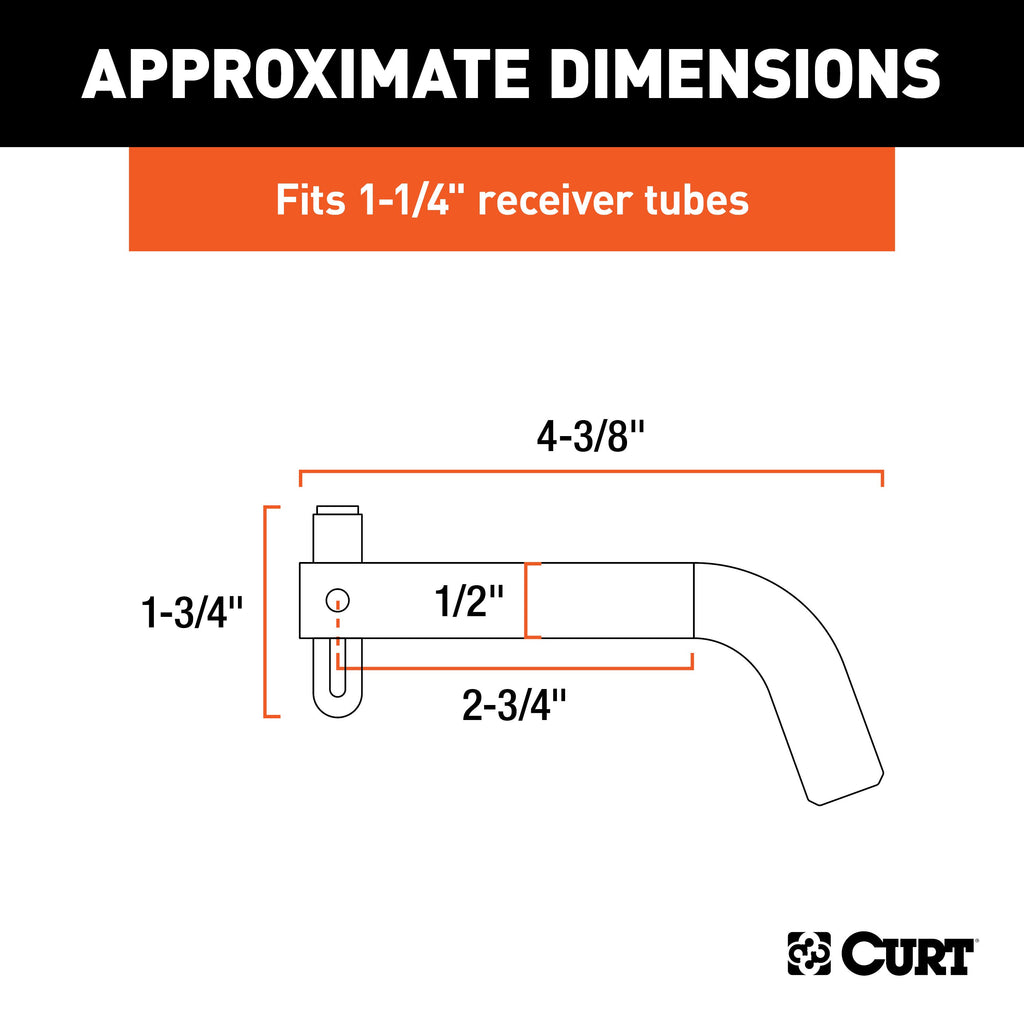 CURT 21541 1/2" Swivel Hitch Pin (1-1/4" Receiver, Chrome, Packaged)