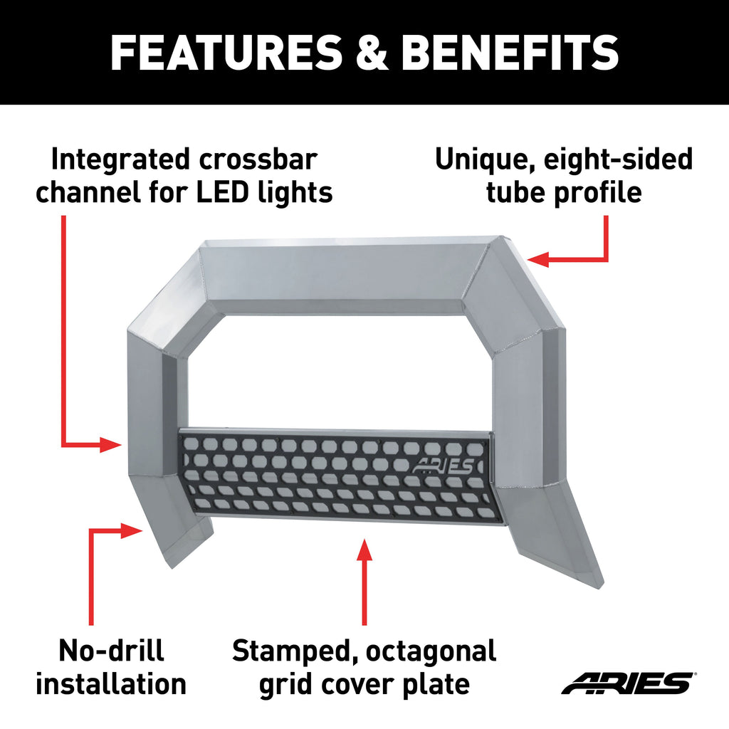 ARIES 2155000 ARIES 2155000 AdvantEDGE Chrome Aluminum Truck Bull Bar; Select Dodge; Ram 1500 - Truck Part Superstore