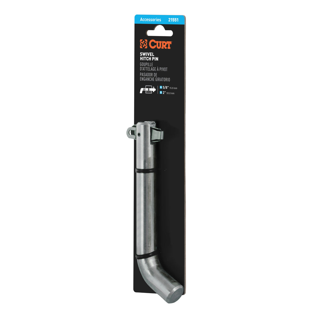 CURT 21551 5/8" Swivel Hitch Pin (2" Receiver, Chrome, Packaged)