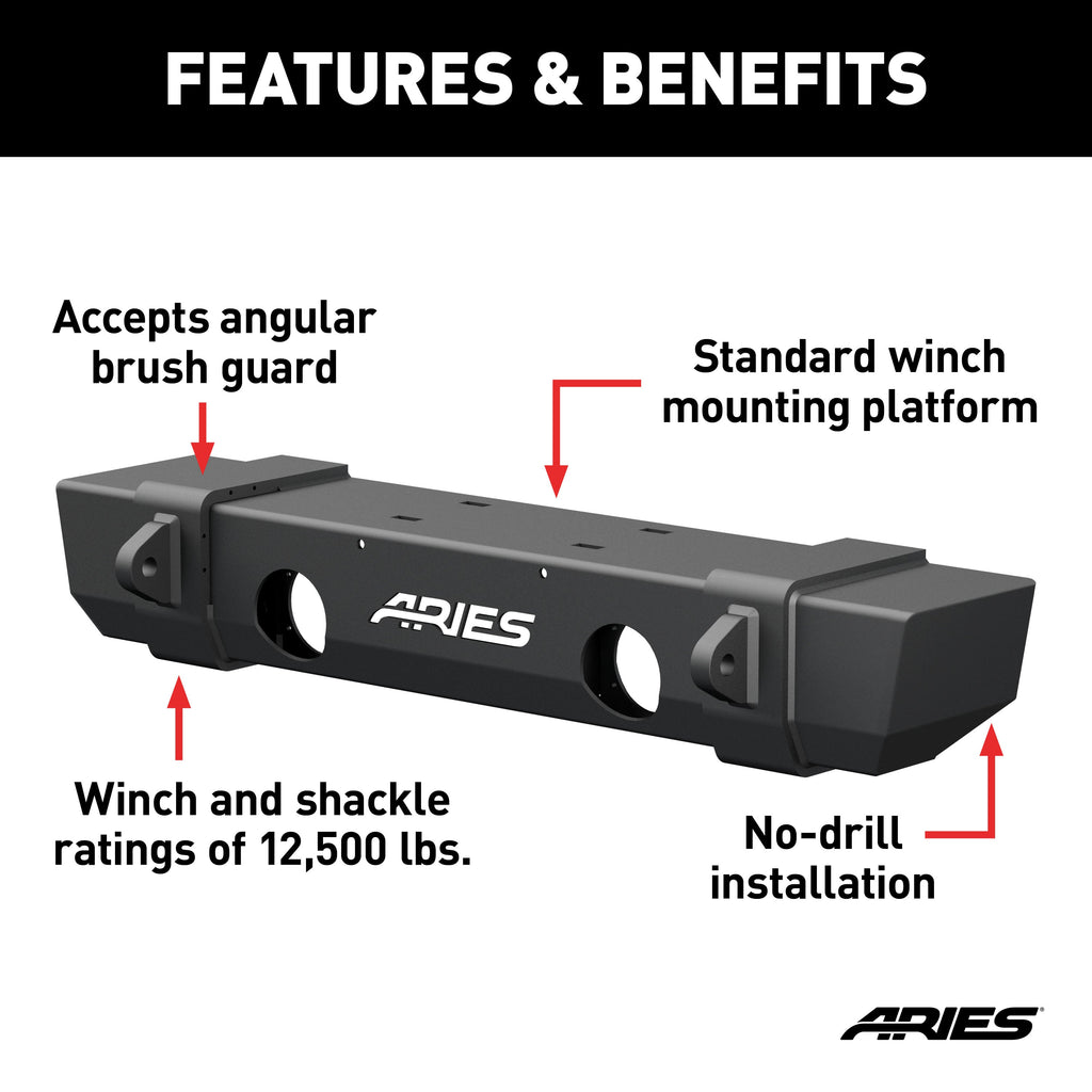 ARIES 2156000 TrailCrusher Jeep Wrangler JK Steel Front Bumper; 12.5K - Truck Part Superstore