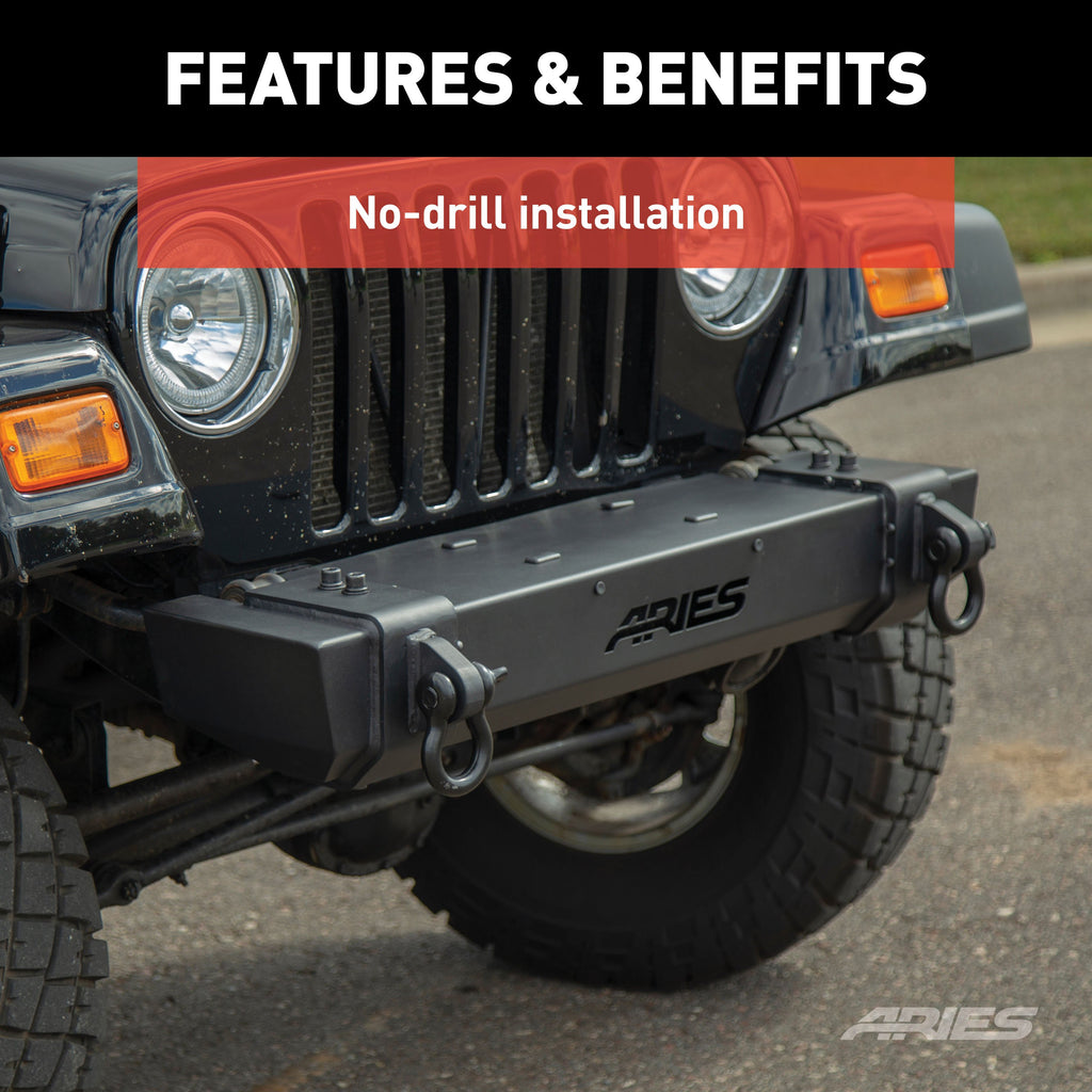 ARIES 2156001 TrailCrusher Jeep Wrangler TJ Steel Front Bumper, 9.5K for Select Jeep Wrangler