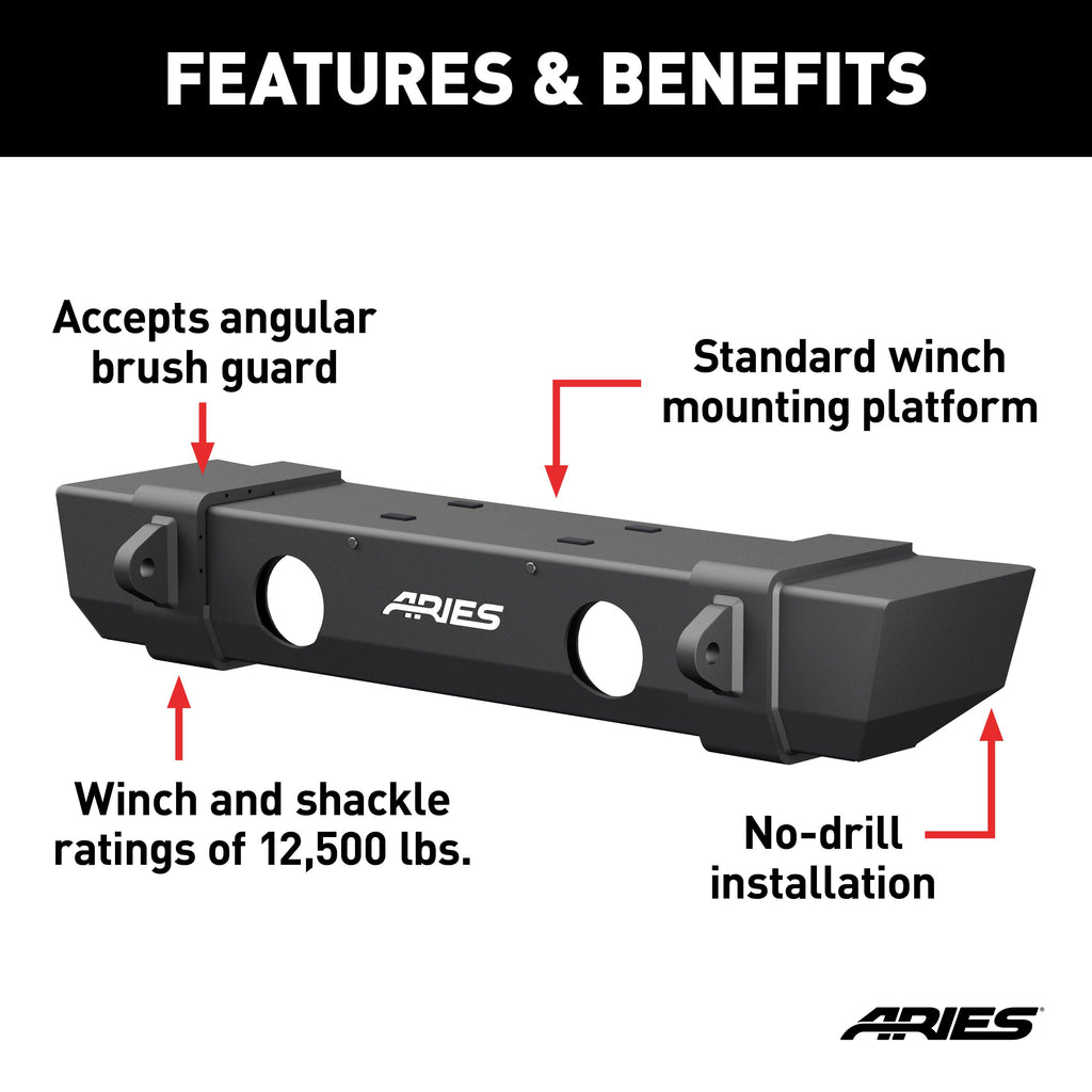 ARIES 2156002 TrailCrusher Jeep Wrangler JL, Gladiator Steel Front Bumper, 12.5K for Select Jeep Wrangler