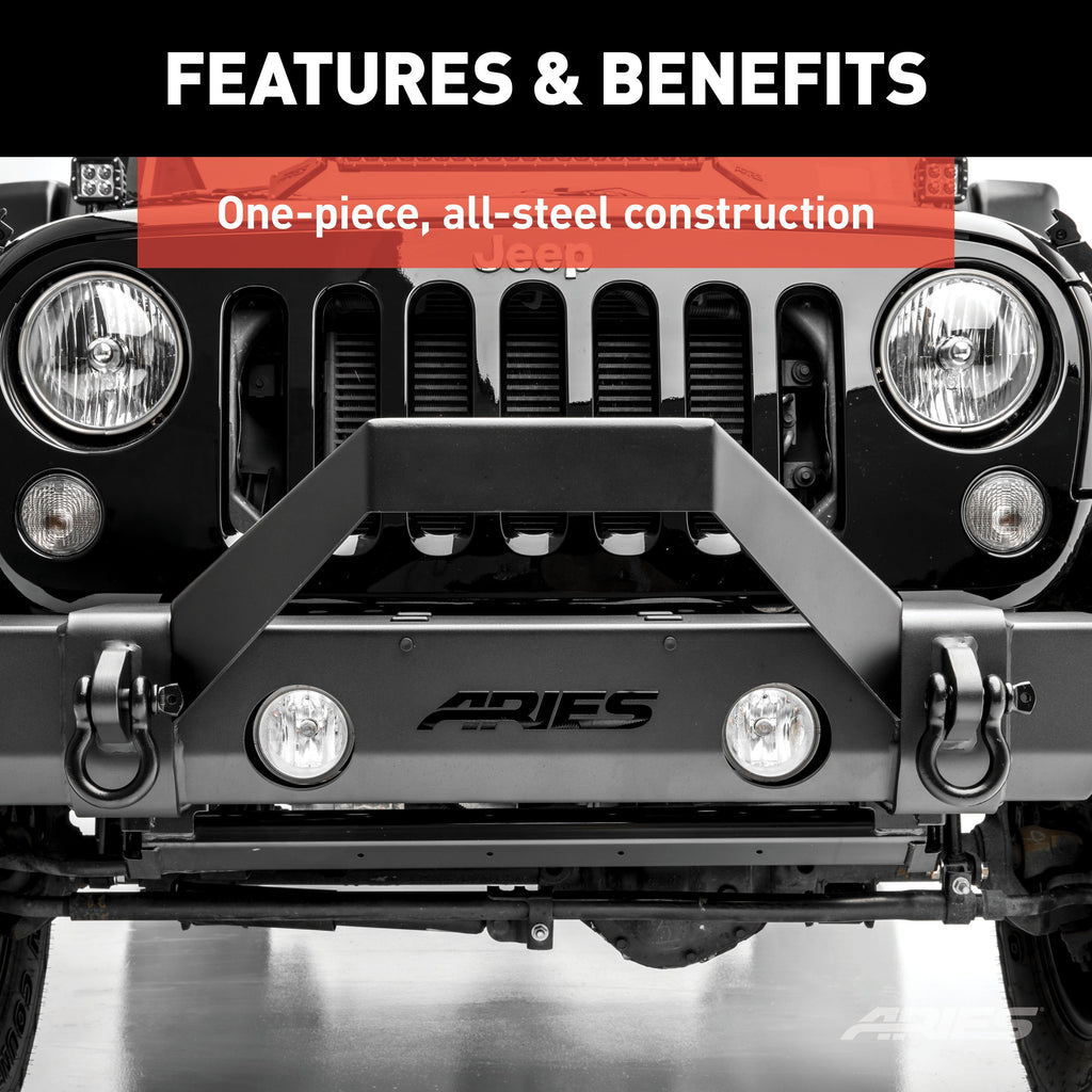 ARIES 2156050 TrailCrusher Jeep Wrangler, Gladiator Steel Front Bumper Angular Brush Guard for Select Jeep Wrangler